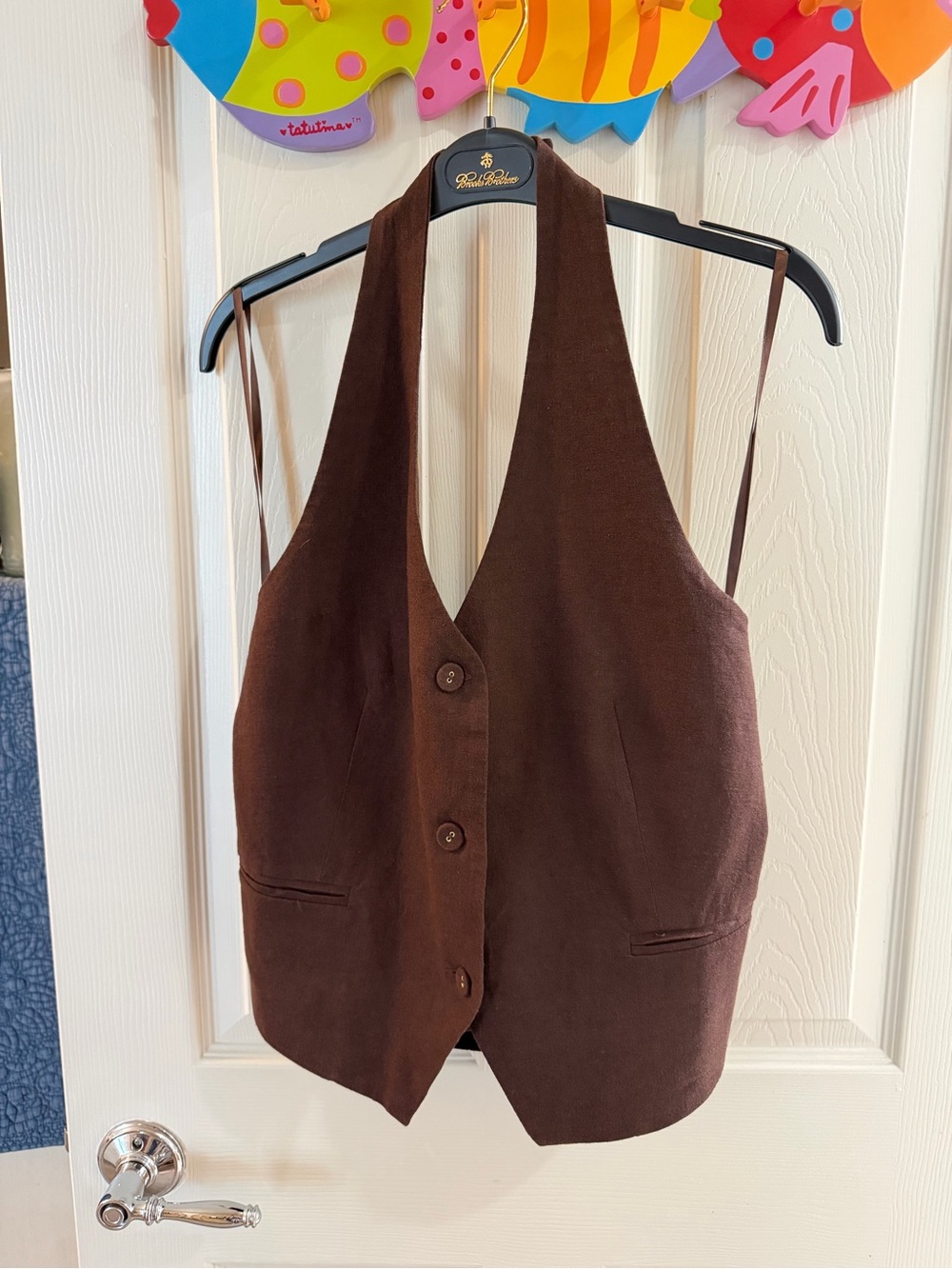Bailey 44 Brown Lined vest with Striped Trim